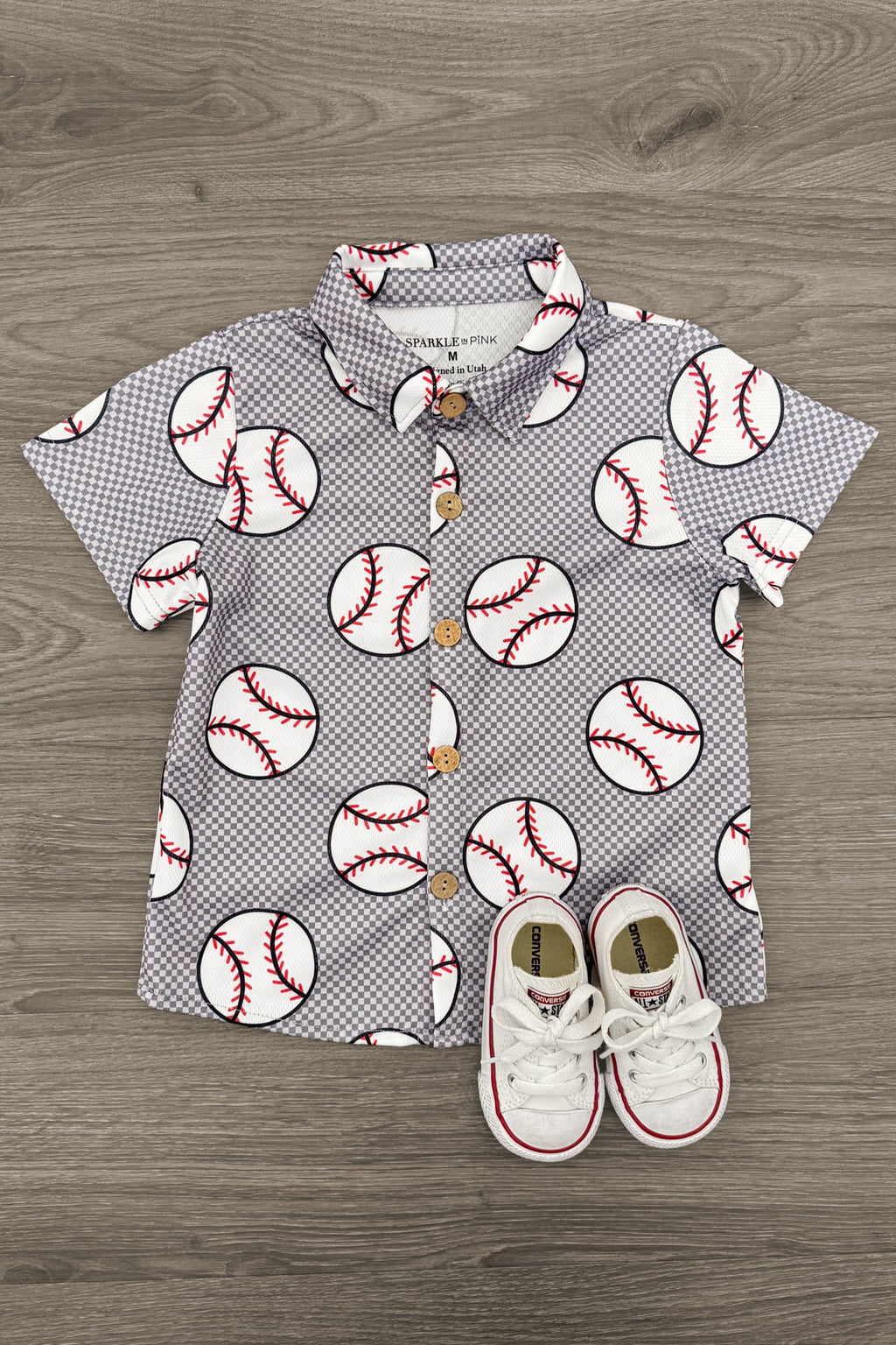 Checkered Baseball Button Down Top