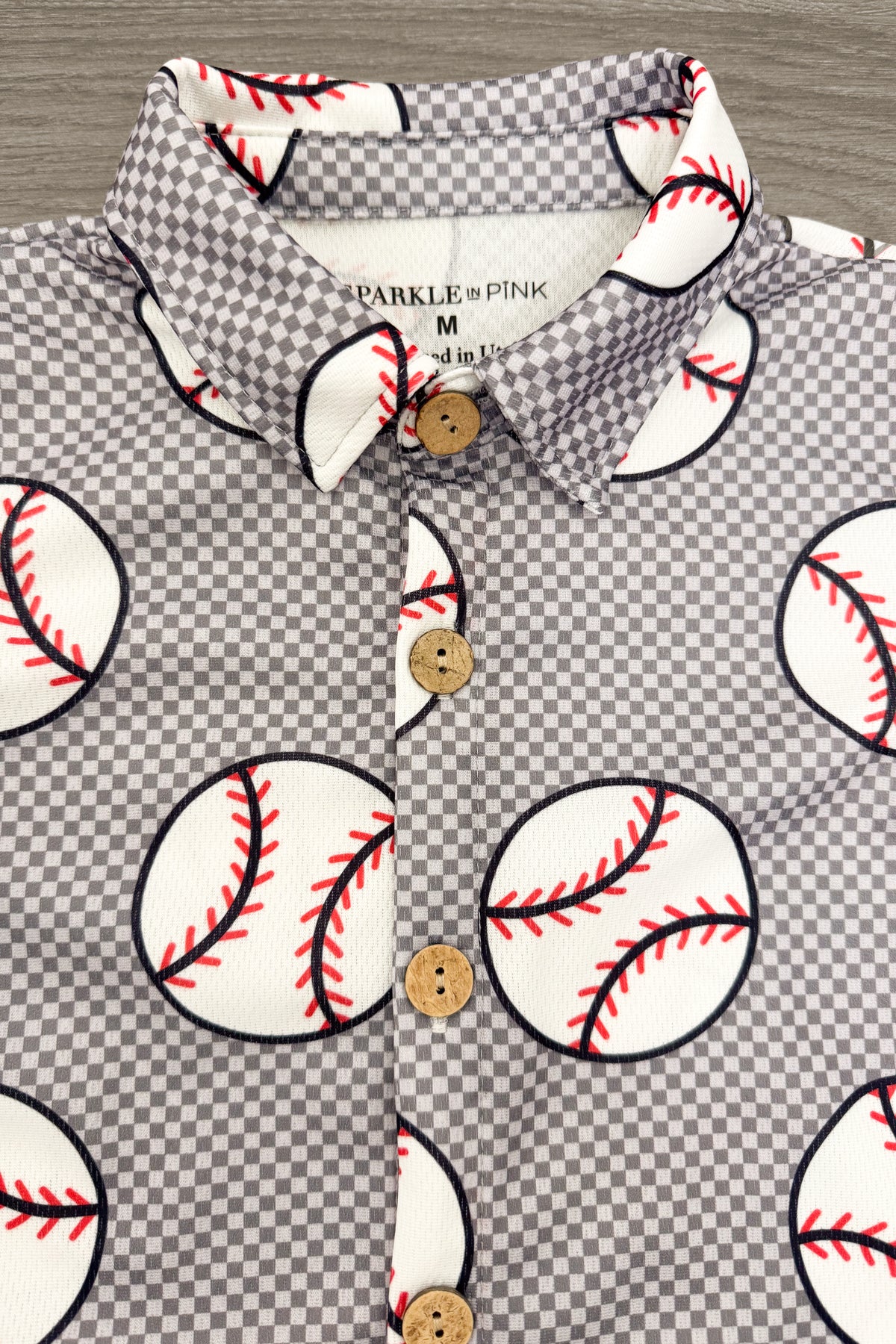 Checkered Baseball Button Down Top