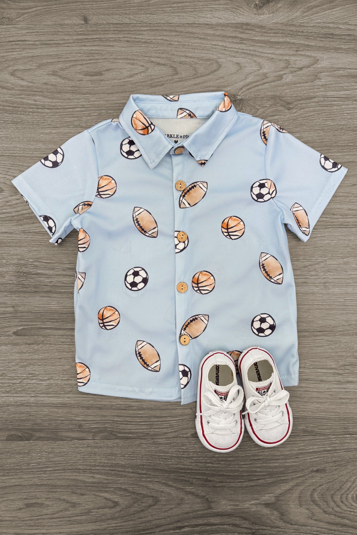 Light Blue Sports Ball Button Down Top