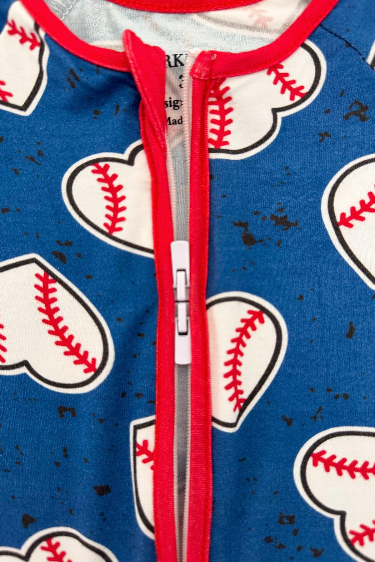 Blue Bamboo Baseball Heart Onesie