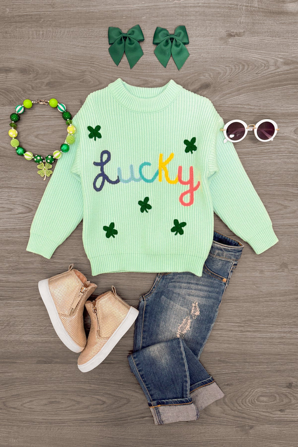 Mom & Me - "Lucky" Mint Knit Sweater