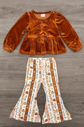 Floral Pumpkin Velvet Flare Set