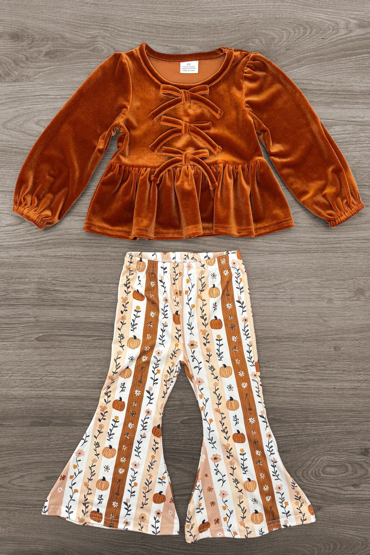 Floral Pumpkin Velvet Flare Set
