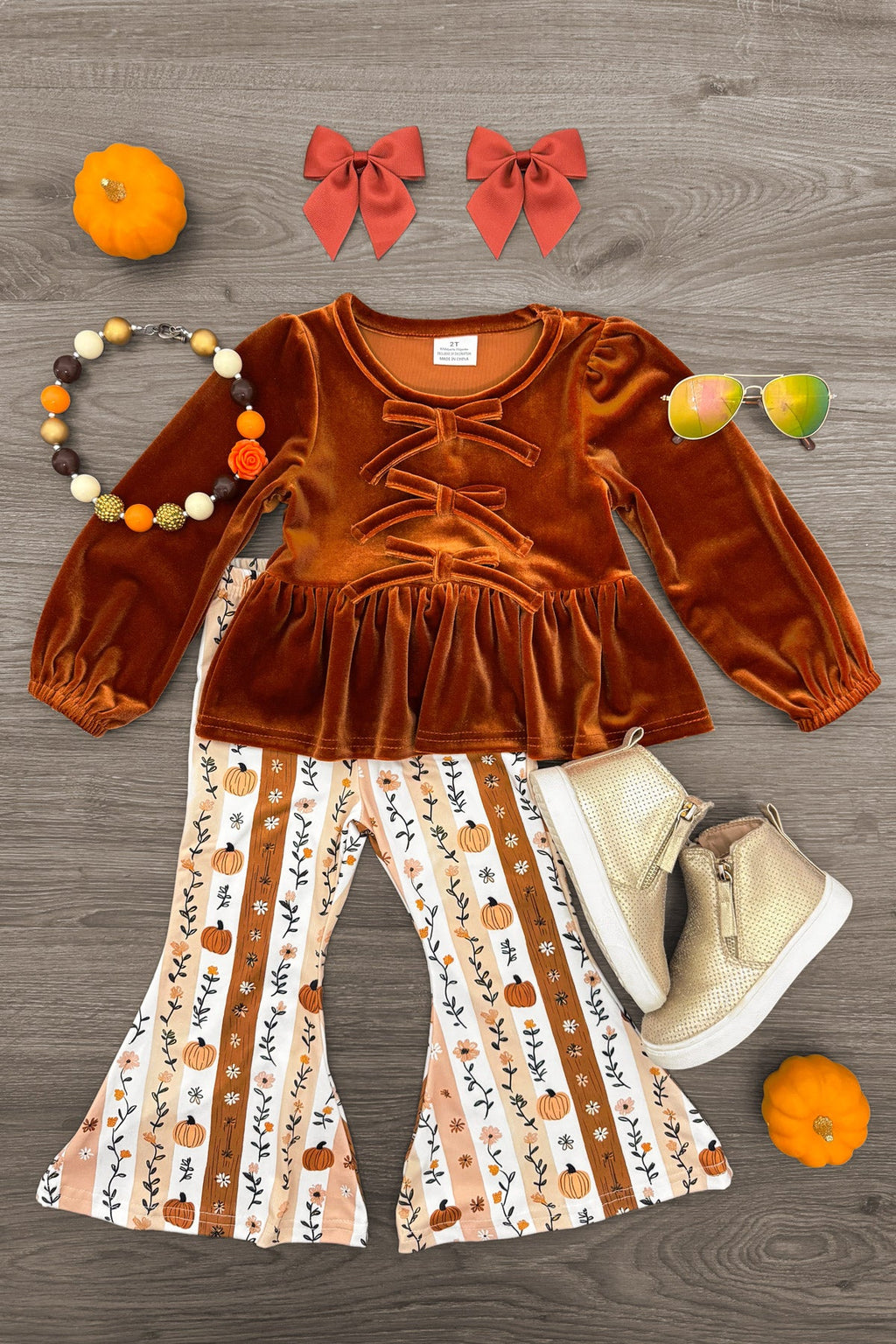 Floral Pumpkin Velvet Flare Set