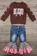 "Be Kind" Cheetah Denim Bell Bottom Set