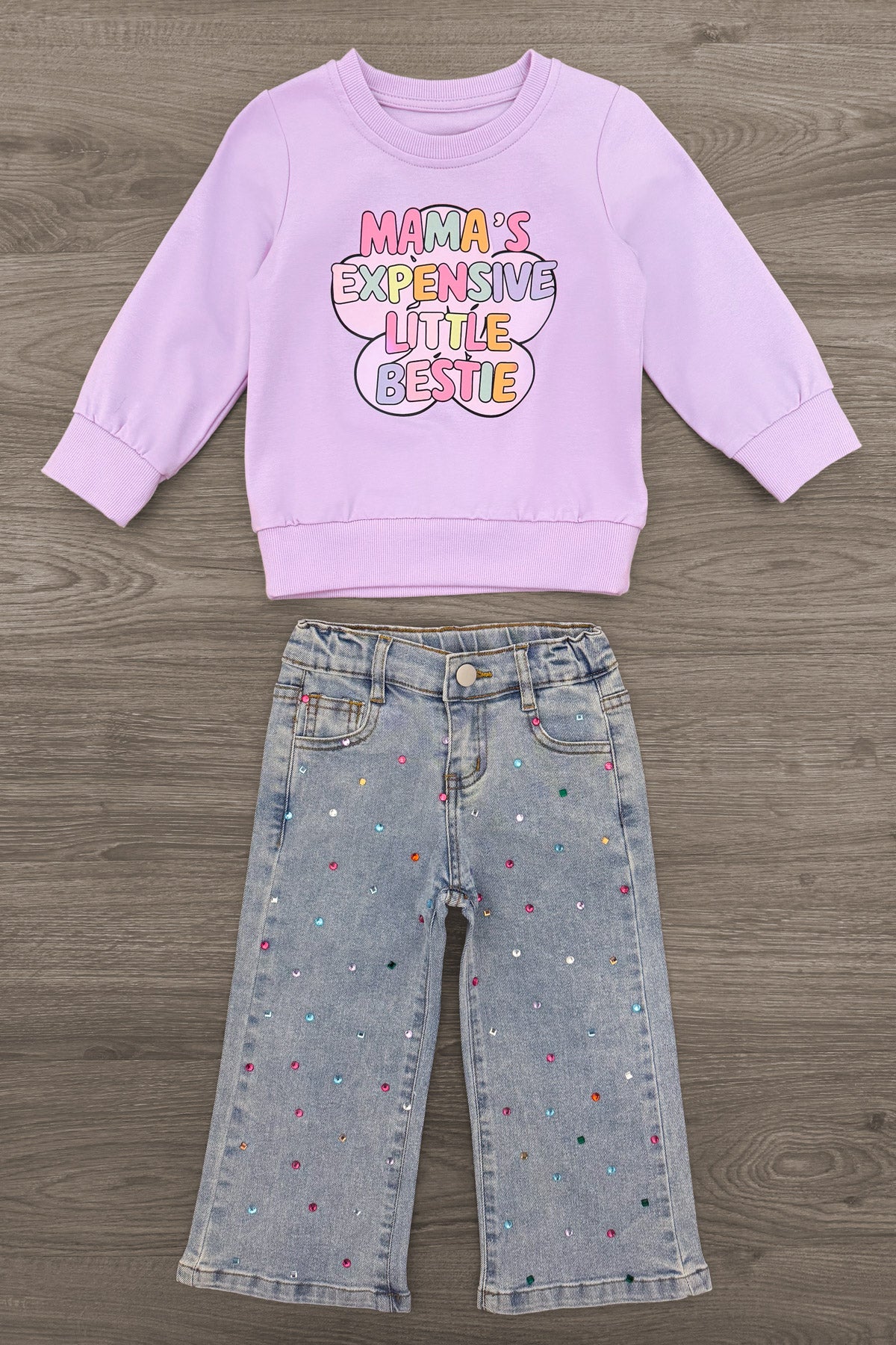 "Mama's Expensive Little Bestie" Denim Pant Set