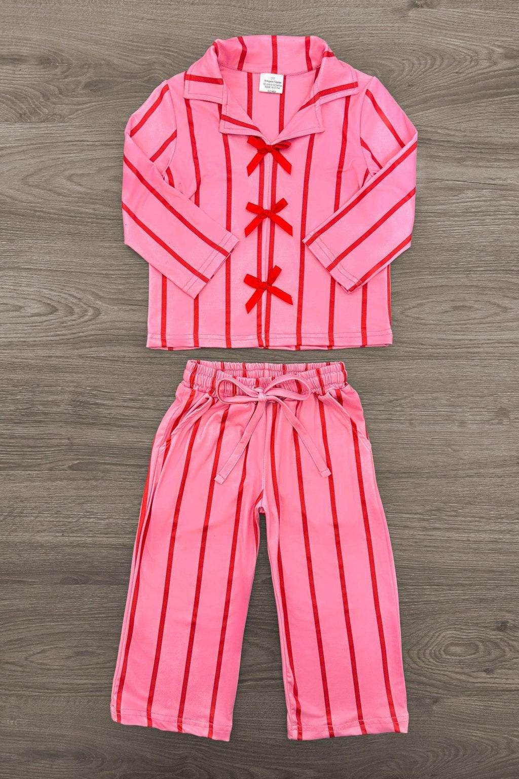 Mom & Me - Pink & Red Stripe Bow Pajamas