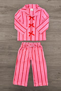 Mom & Me - Pink & Red Stripe Bow Pajamas