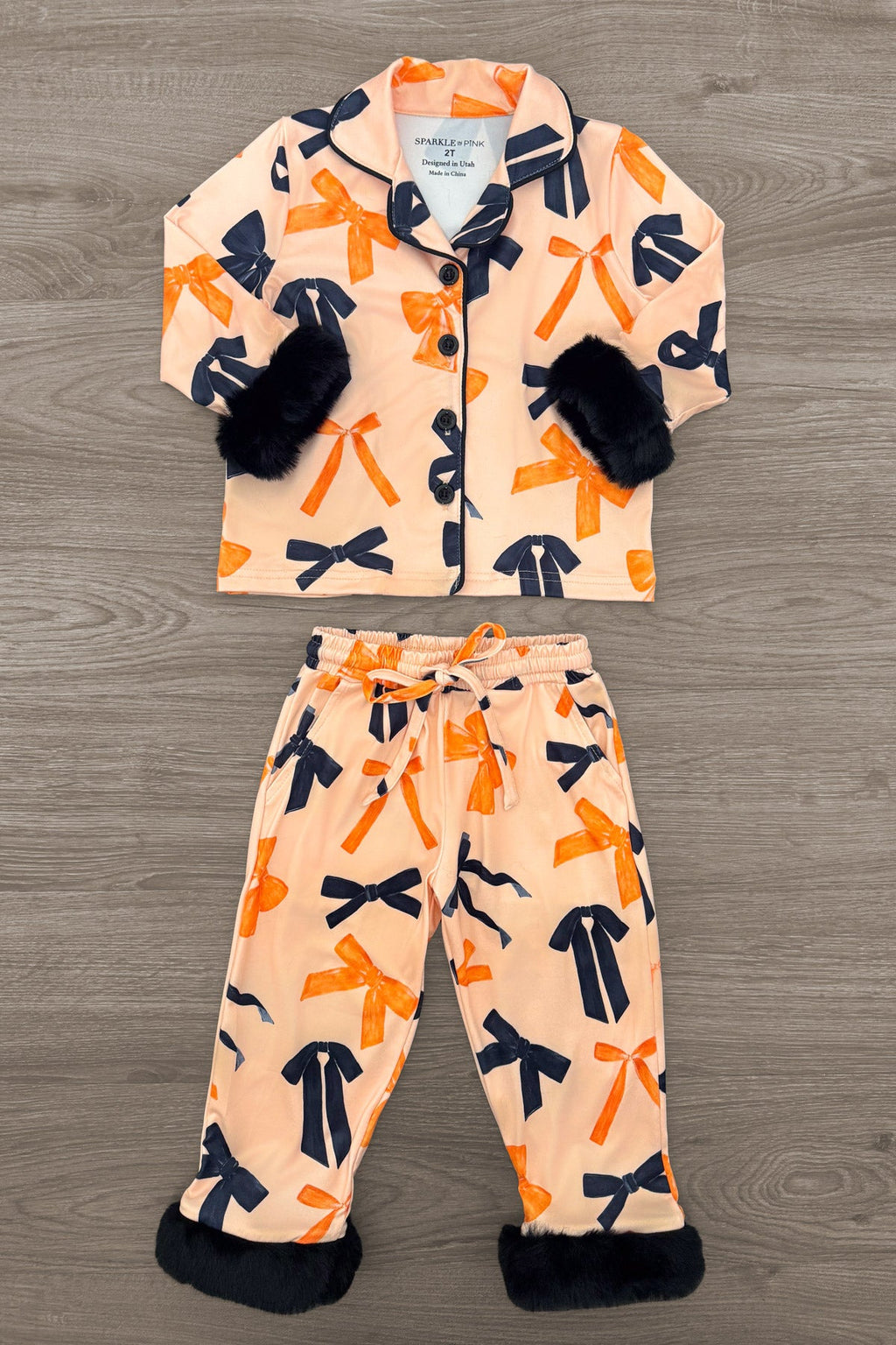 Mom & Me - Fuzzy Orange & Black Bow Pajamas