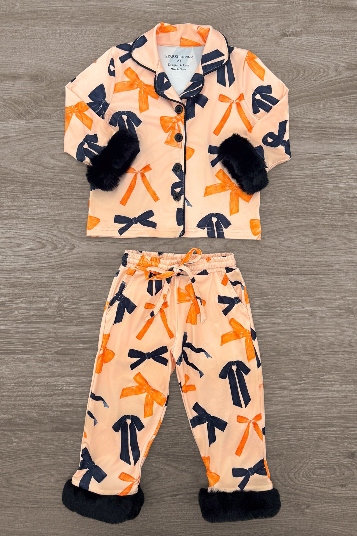 Mom & Me - Fuzzy Orange & Black Bow Pajamas