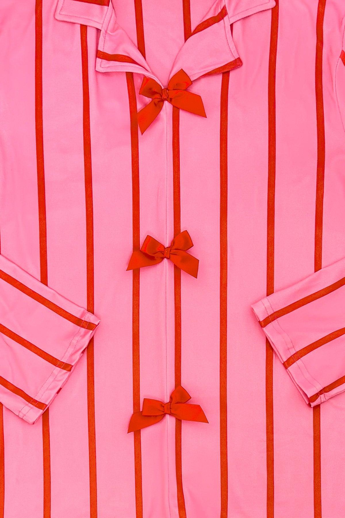 Mom & Me - Pink & Red Stripe Bow Pajamas
