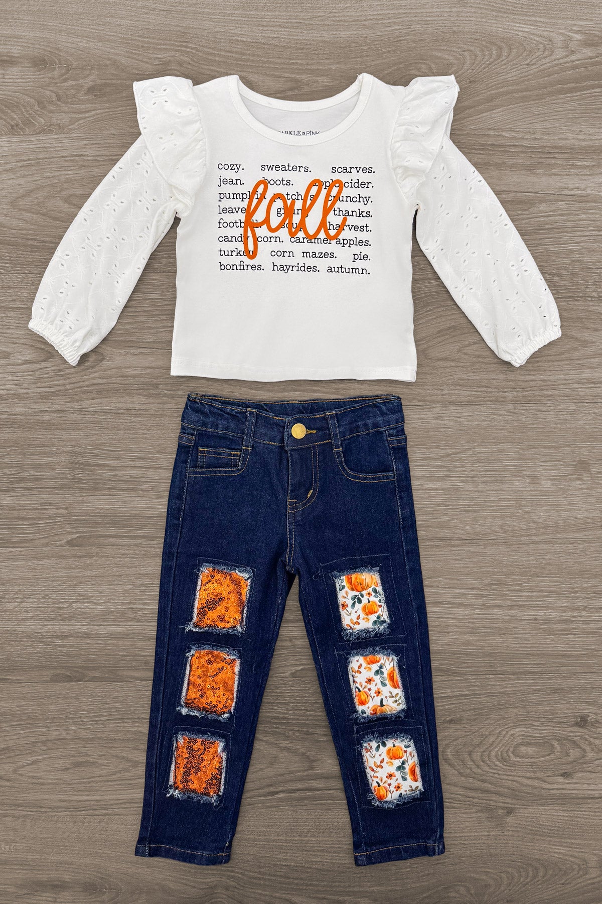 "Fall" Pumpkin Denim Pant Set