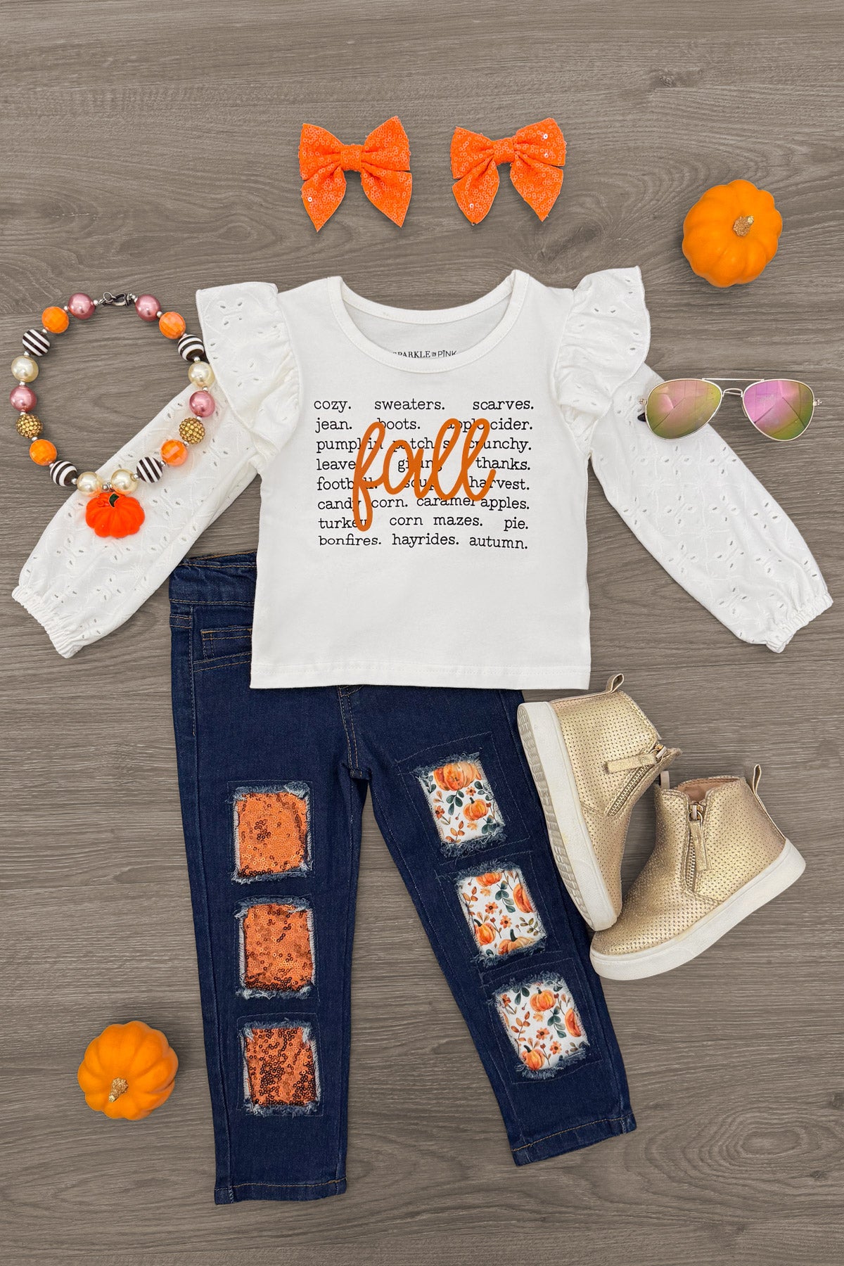 "Fall" Pumpkin Denim Pant Set