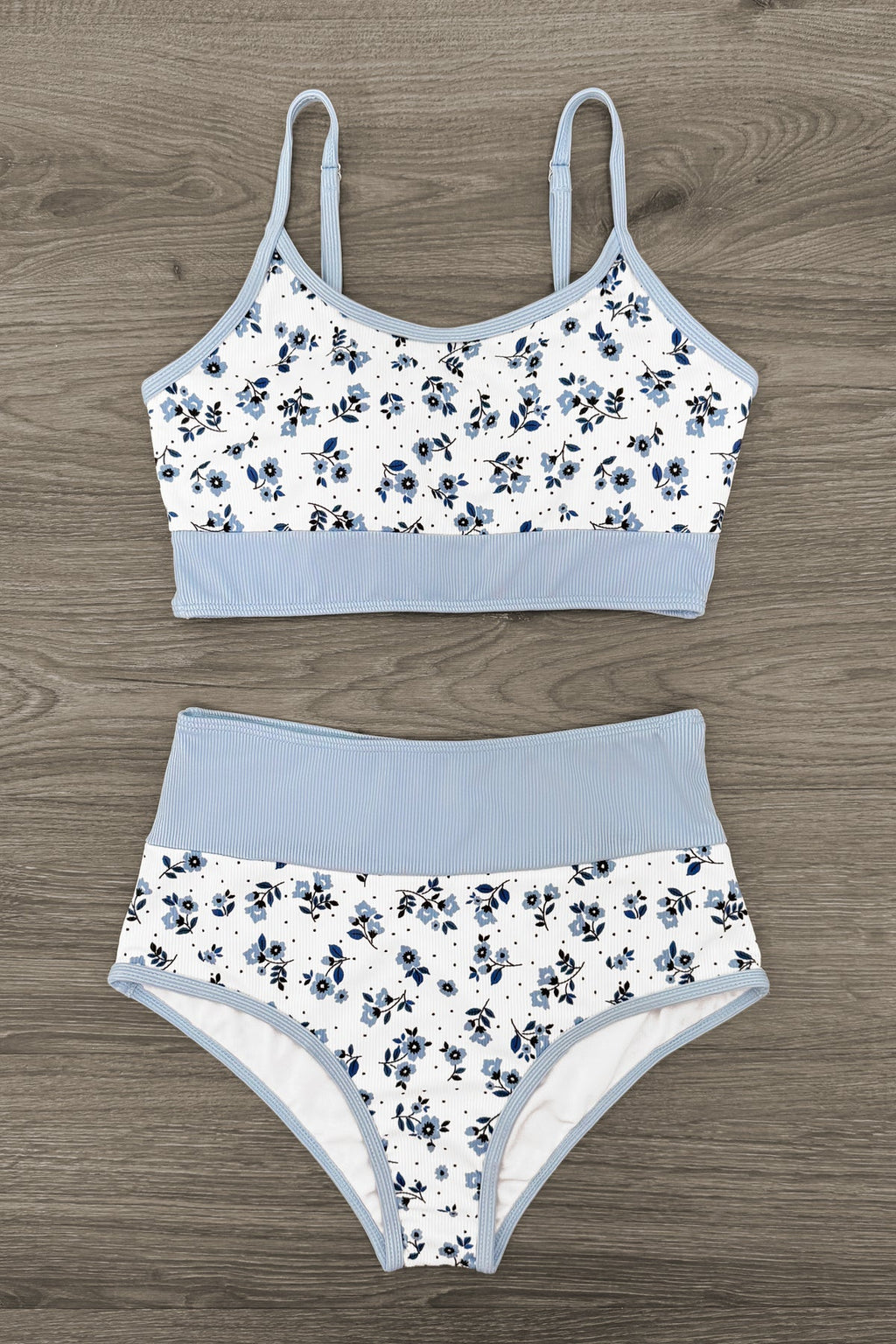 Mom & Me - Blue & White Ribbed Floral Bikini