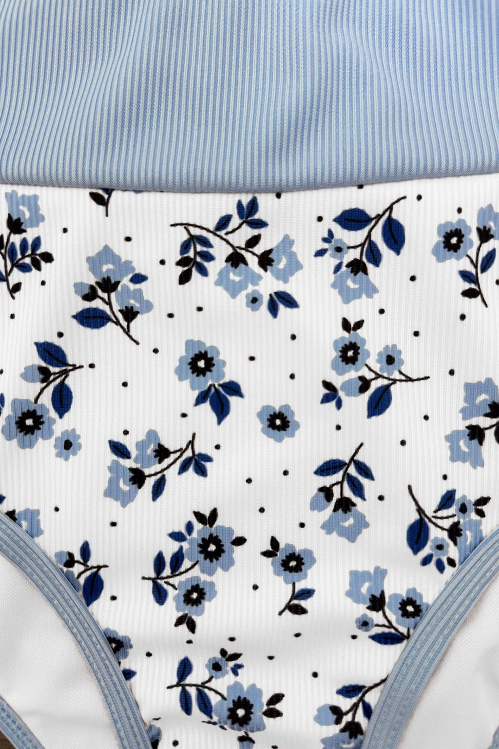 Mom & Me - Blue & White Ribbed Floral Bikini