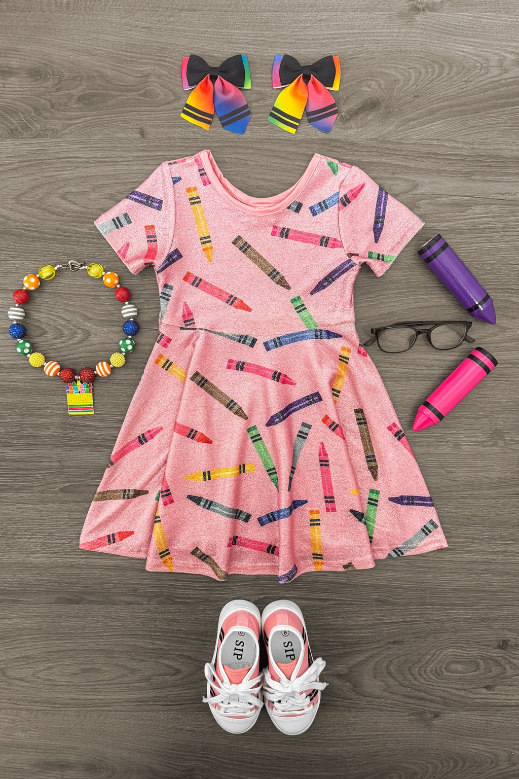 Mom & Me - Pink Glitter Crayon Dress
