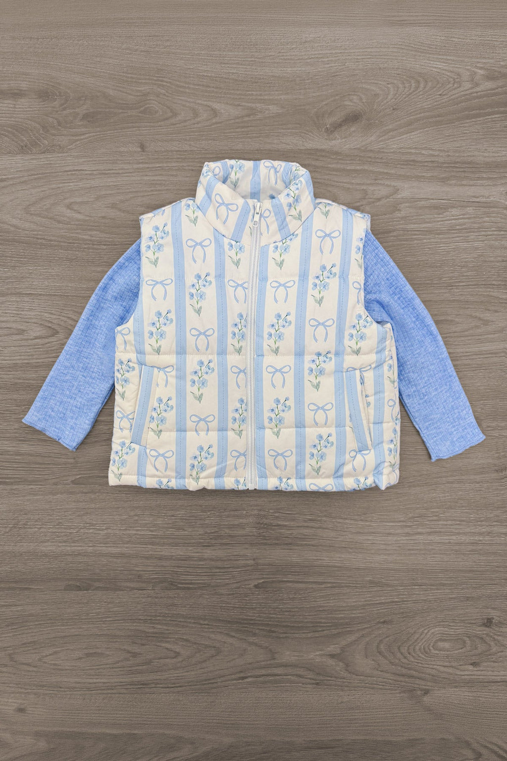 Mom & Me - Blue & White Floral Bow Vest Set