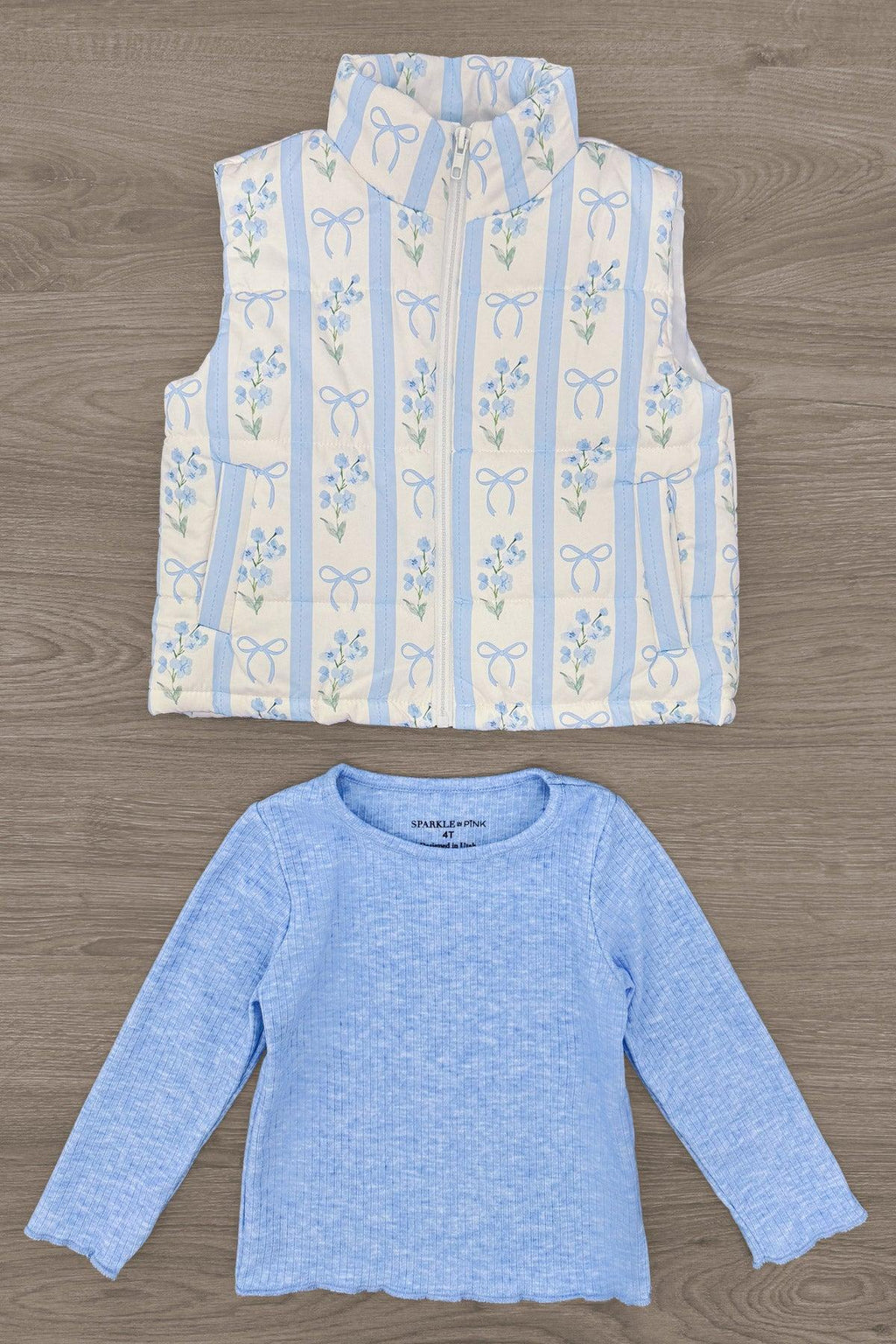 Mom & Me - Blue & White Floral Bow Vest Set