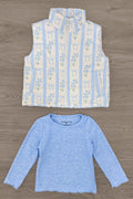 Mom & Me - Blue & White Floral Bow Vest Set