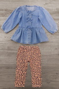 Faux Denim Cheetah Legging Set
