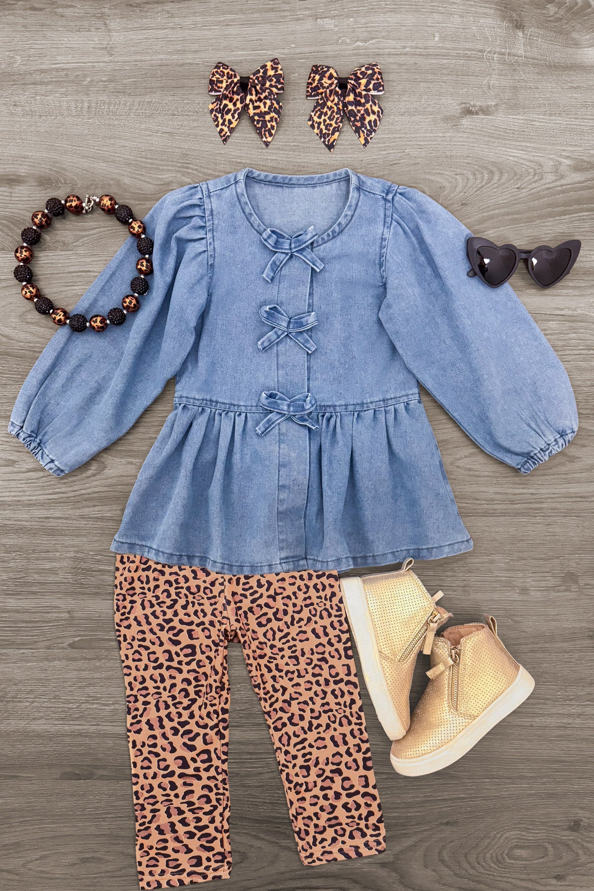 Faux Denim Cheetah Legging Set