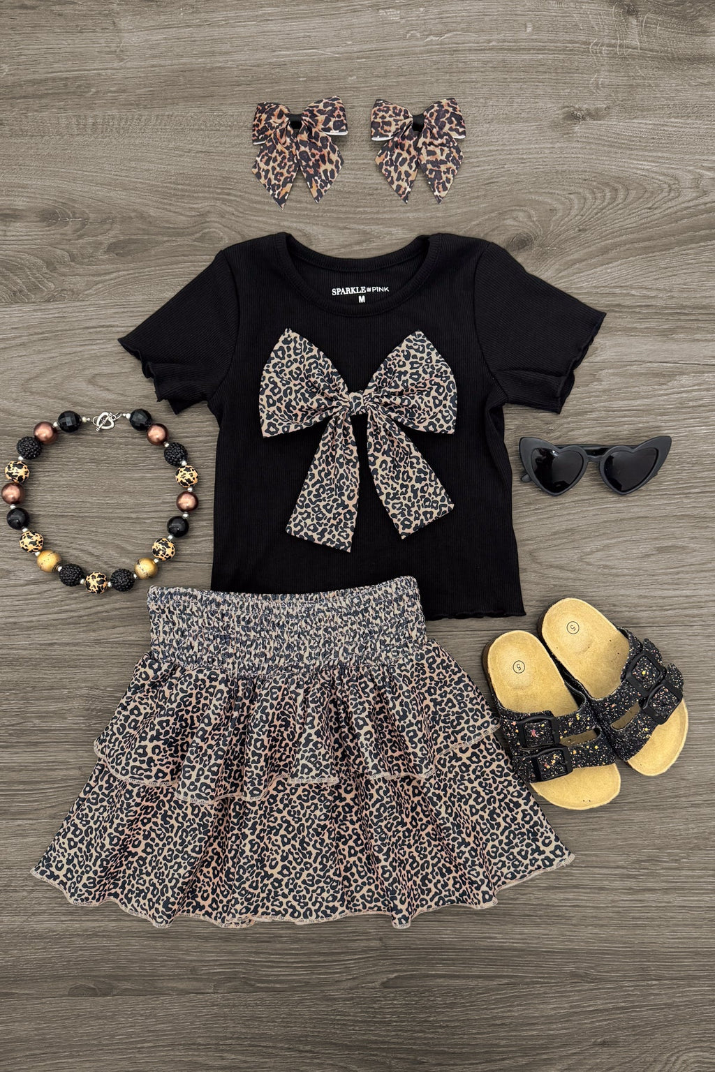 Black Cheetah Print Ruffle Skirt Set