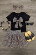 Black Cheetah Print Ruffle Skirt Set