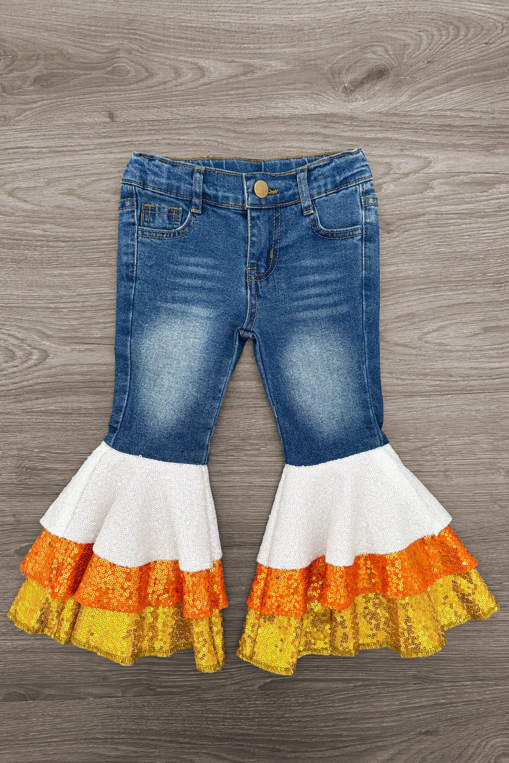 Candy Corn Bow Denim Bell Bottom Set
