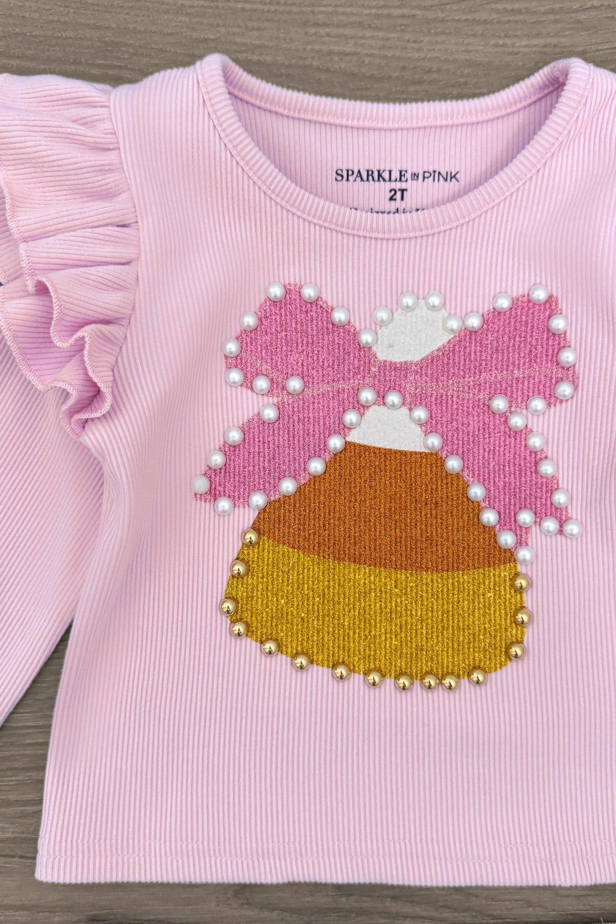 Candy Corn Bow Denim Bell Bottom Set
