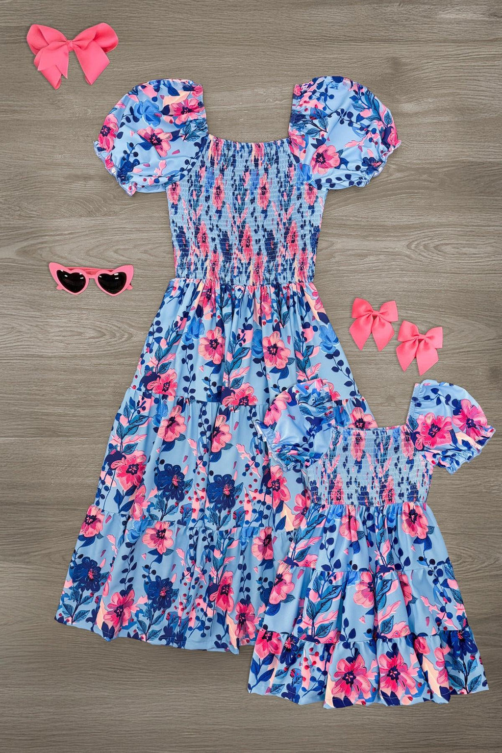 Mom & Me - Blue & Pink Floral Dress