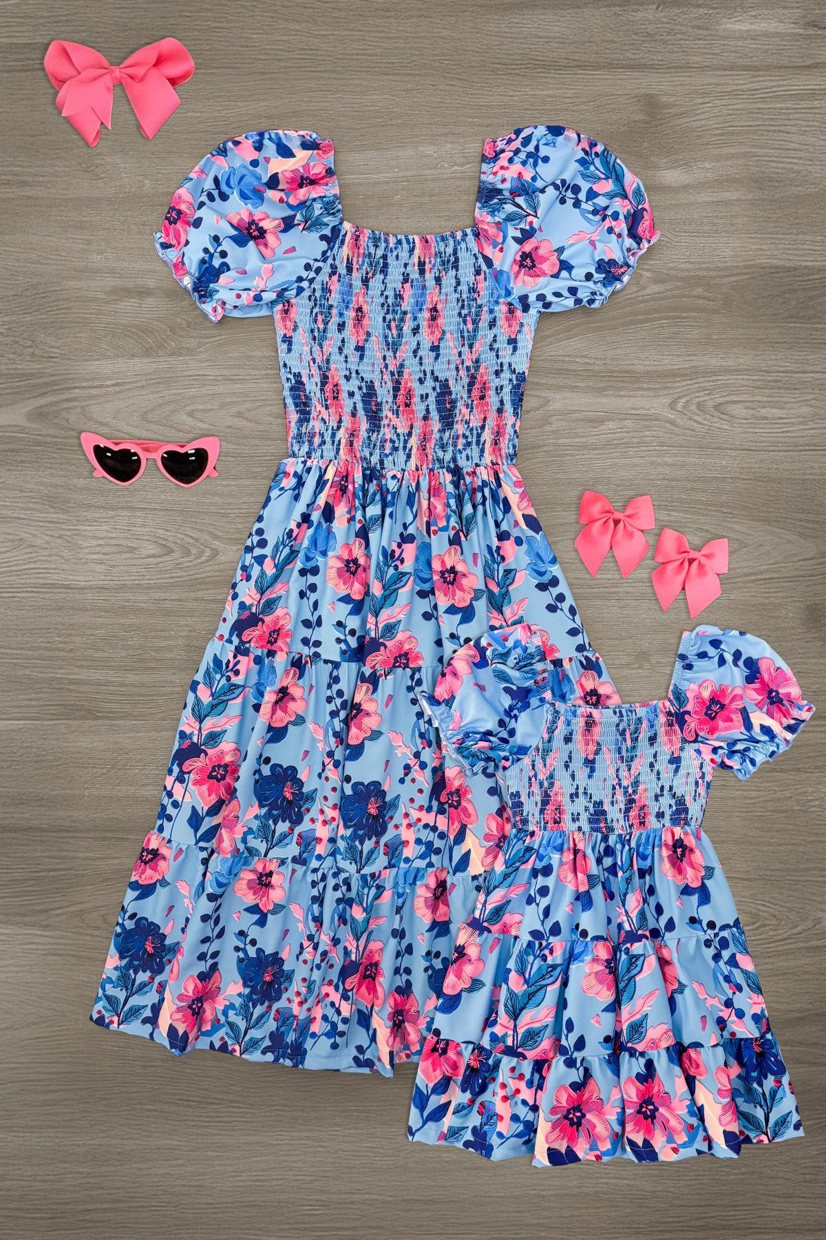 Mom & Me - Blue & Pink Floral Dress