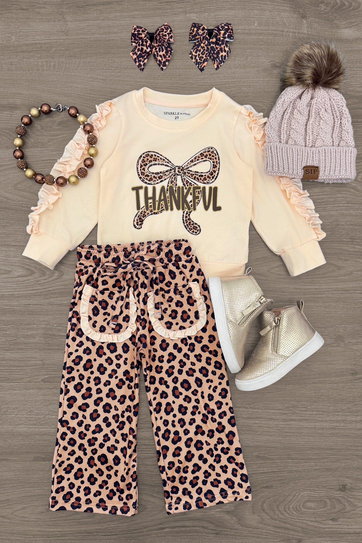 "Thankful" Cheetah Bow Pant Set