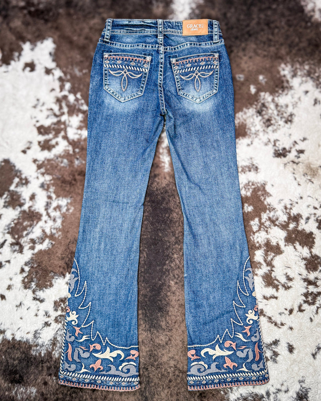 Desert Scroll Easy Flare Jeans in Dark Wash by Grace in LA