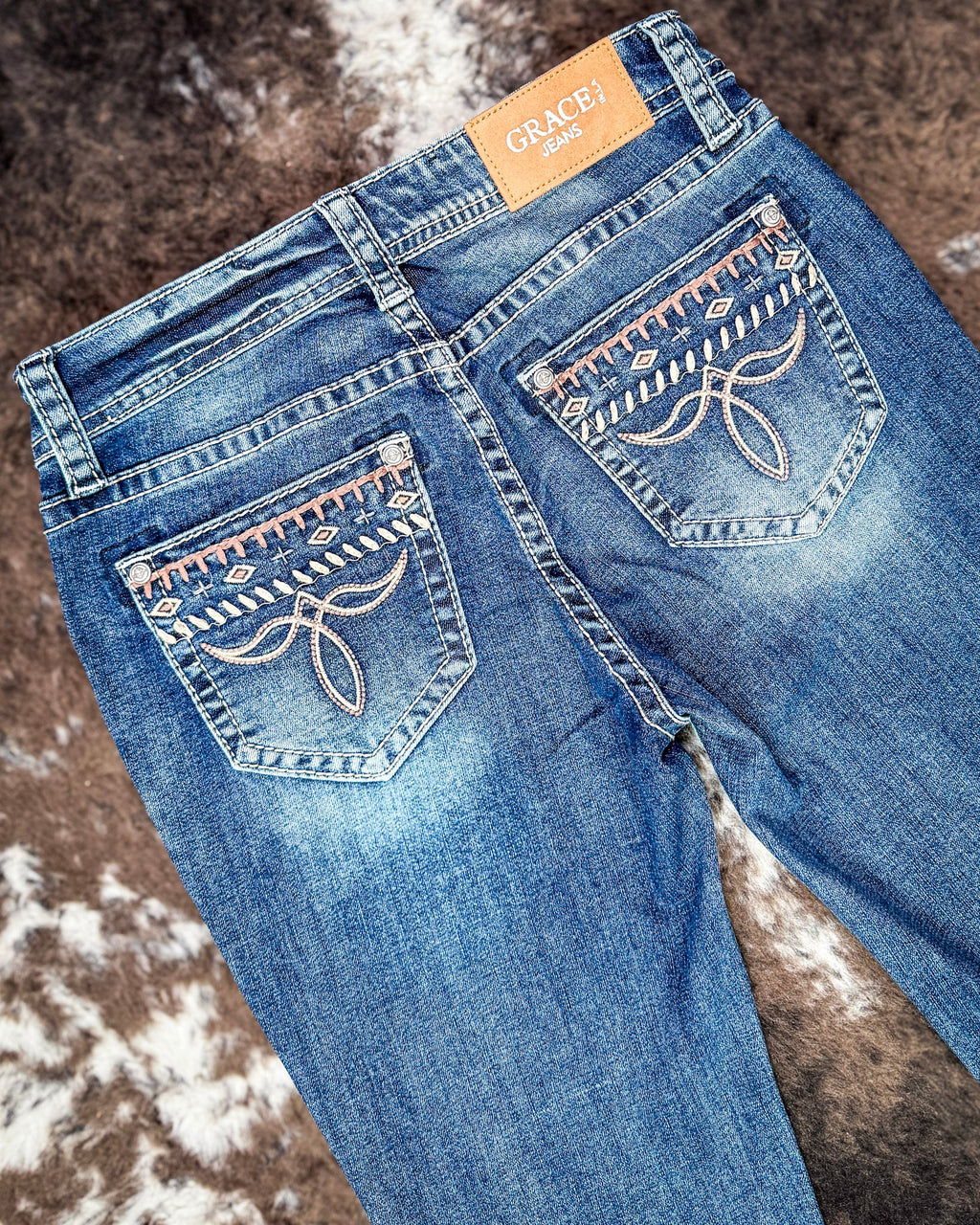 Desert Scroll Easy Flare Jeans in Dark Wash by Grace in LA