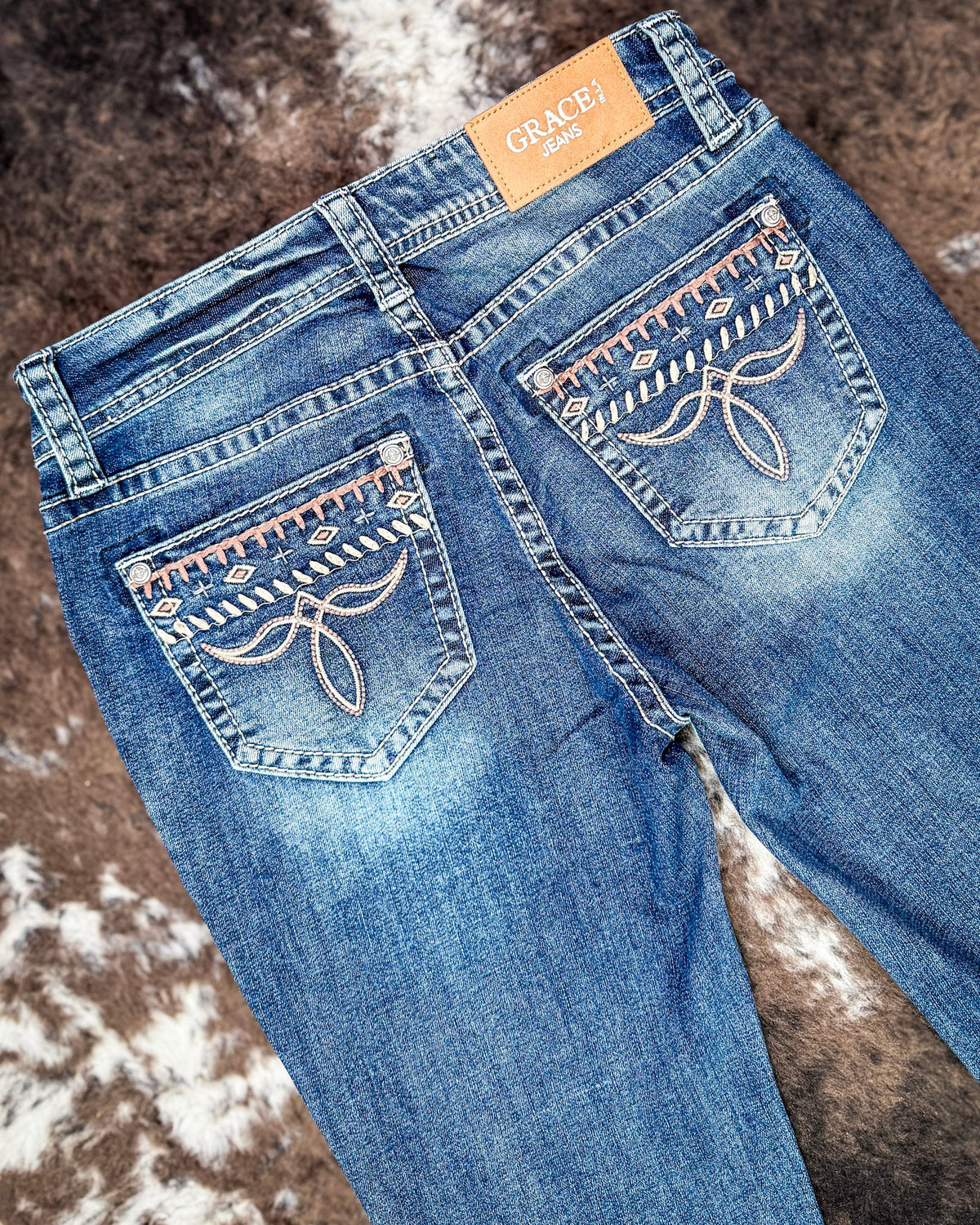 Desert Scroll Easy Flare Jeans in Dark Wash by Grace in LA