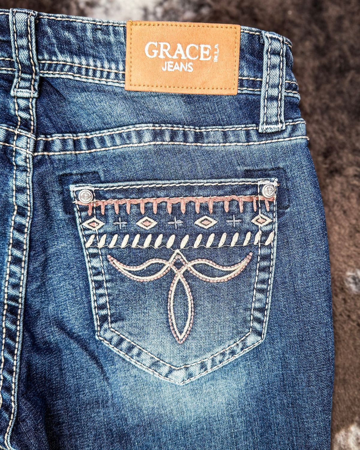 Desert Scroll Easy Flare Jeans in Dark Wash by Grace in LA