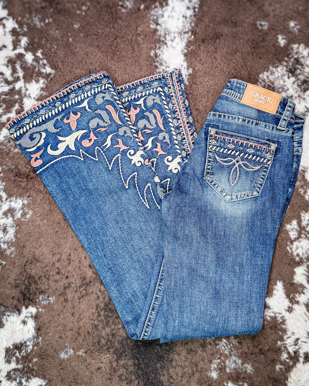 Desert Scroll Easy Flare Jeans in Dark Wash by Grace in LA