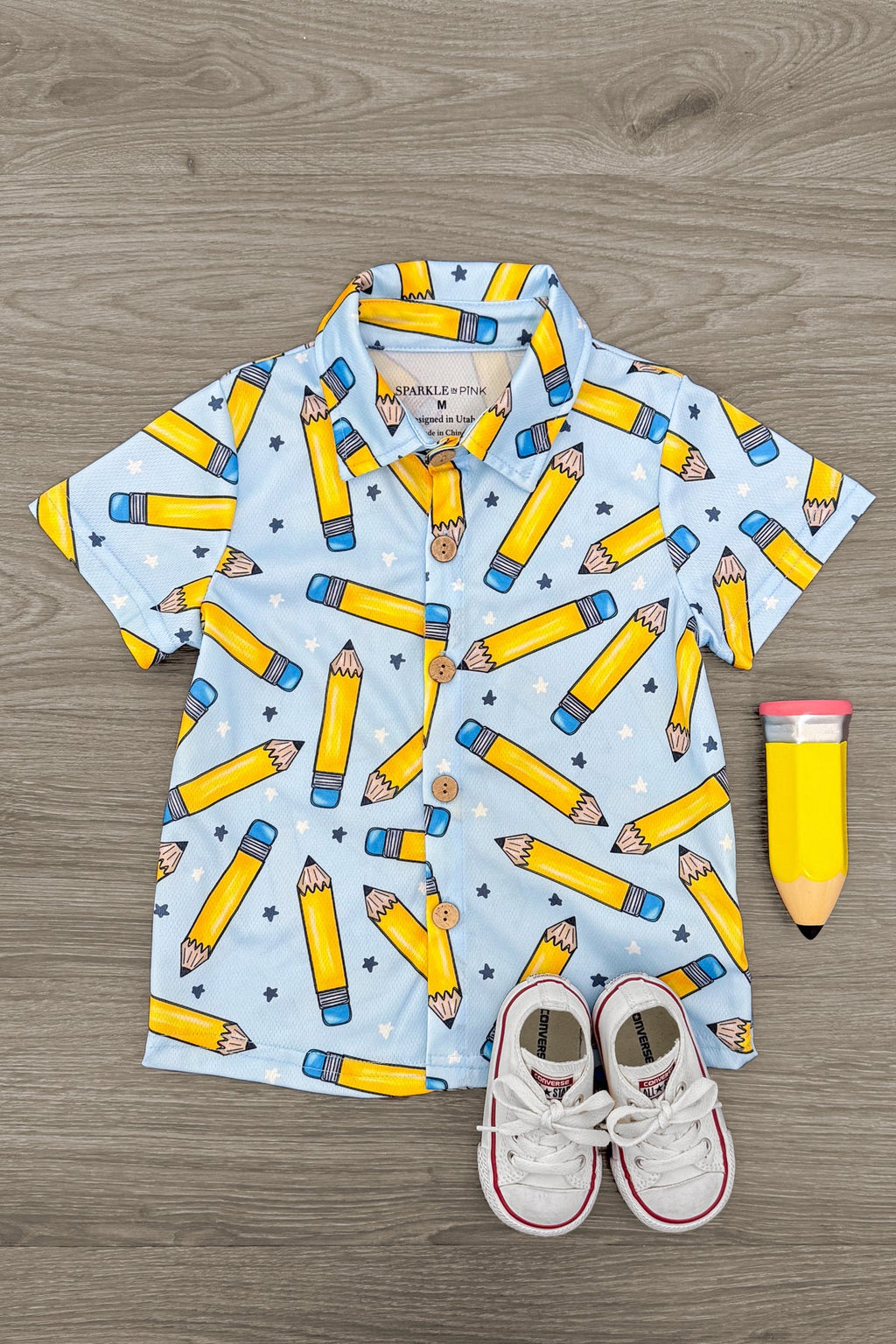 Blue Pencil & Star Button Down Top