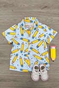 Blue Pencil & Star Button Down Top