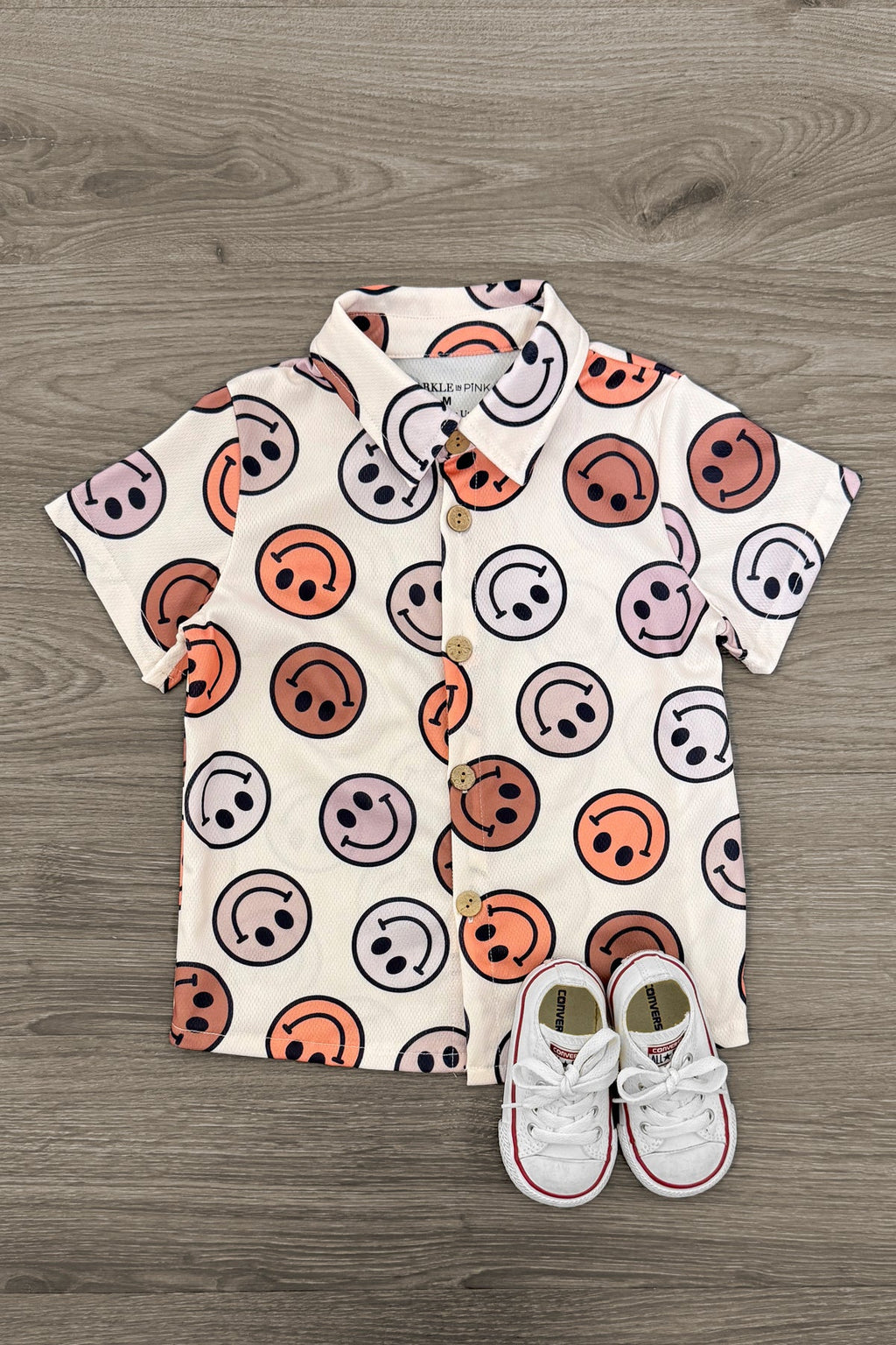 Pastel Smiley Face Button Down Top