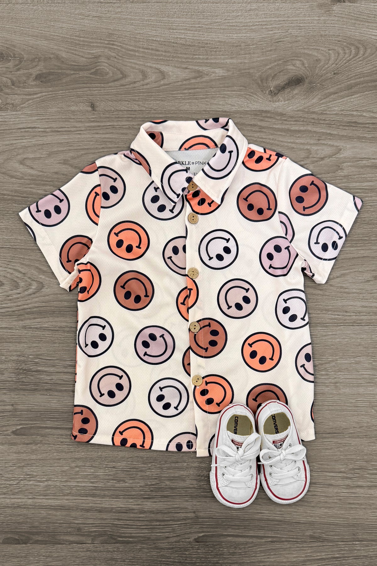 Pastel Smiley Face Button Down Top