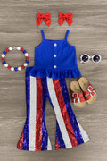 Blue Striped Sequin Bell Bottom Set