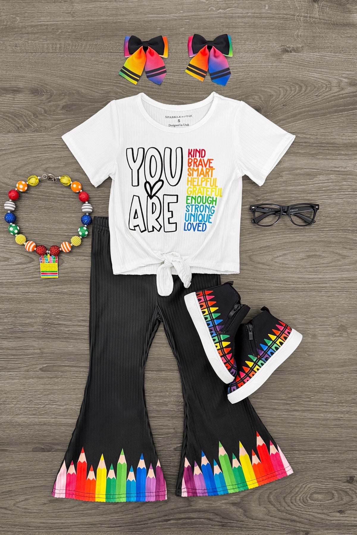 "You Are..." Rainbow Pencil Bell Bottom Set