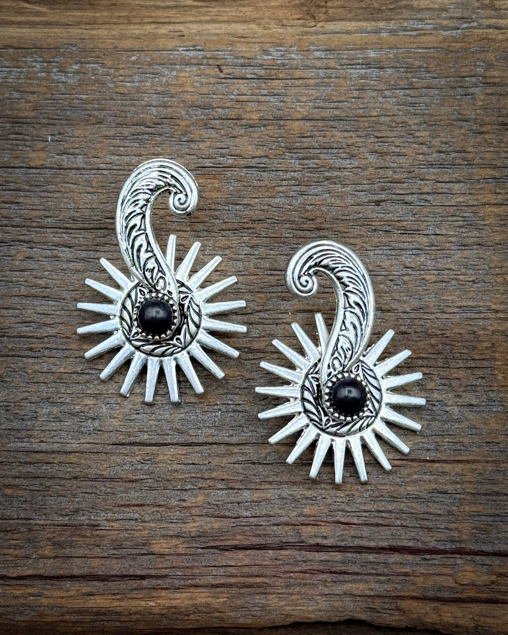 Black Rowel Boot Spur Stud Fashion Earrings