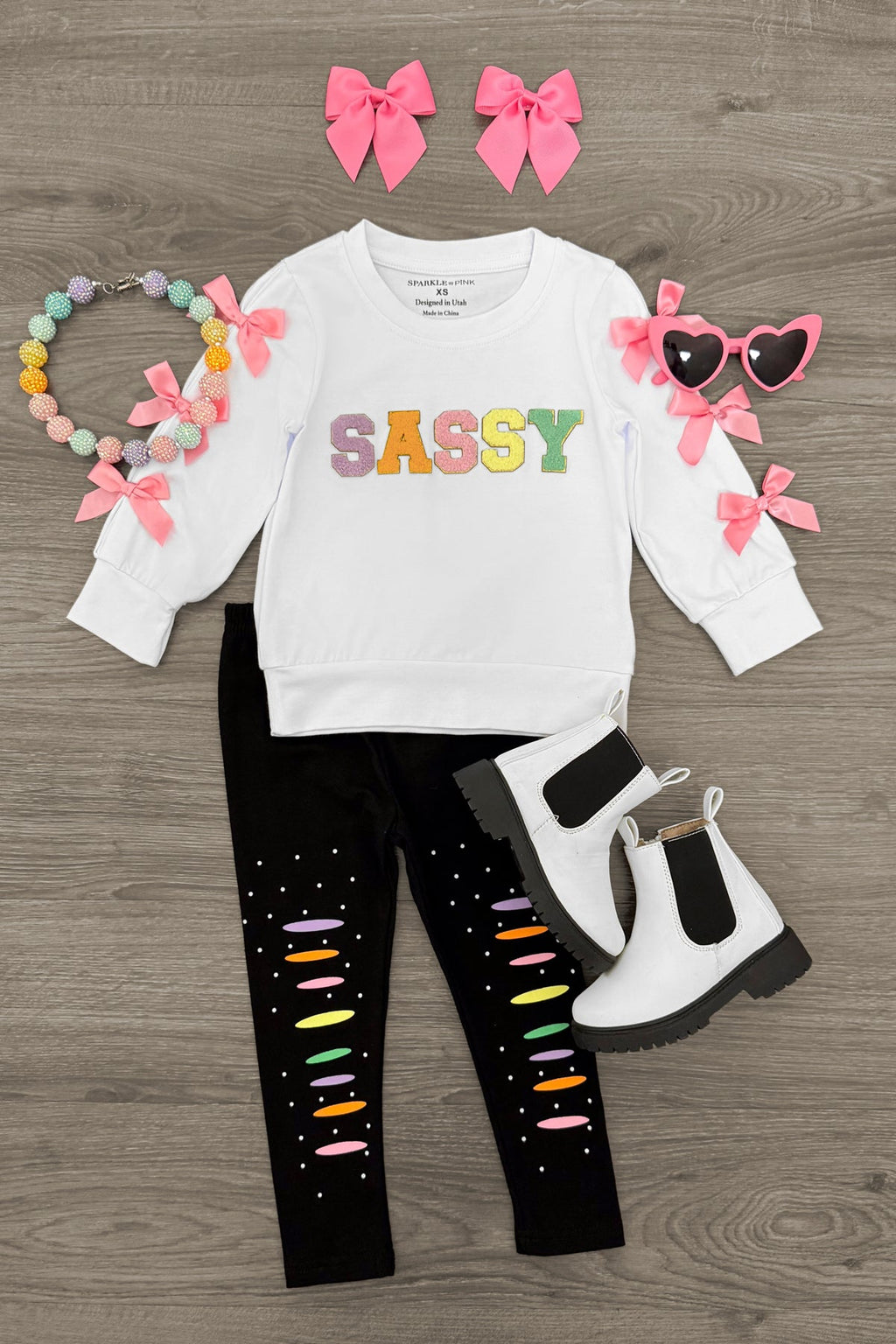 "Sassy" Rainbow Chenille Patch Legging Set