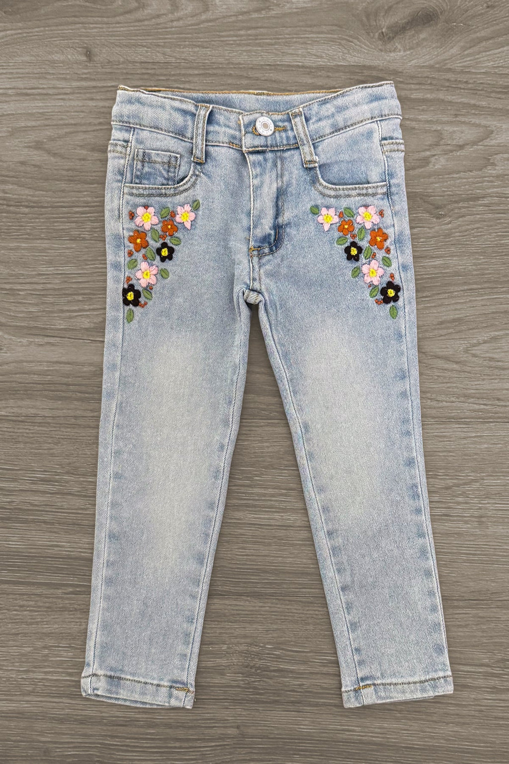 Embroidered Flower Denim Pant Set