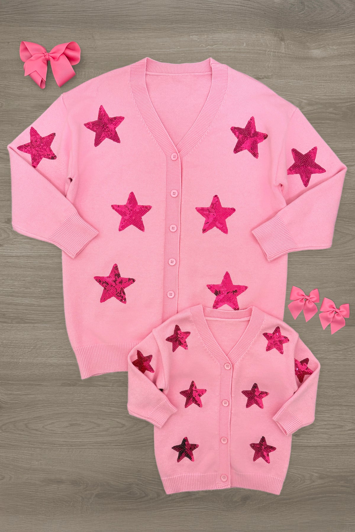 Mom & Me - Pink Sequin Star Cardigan