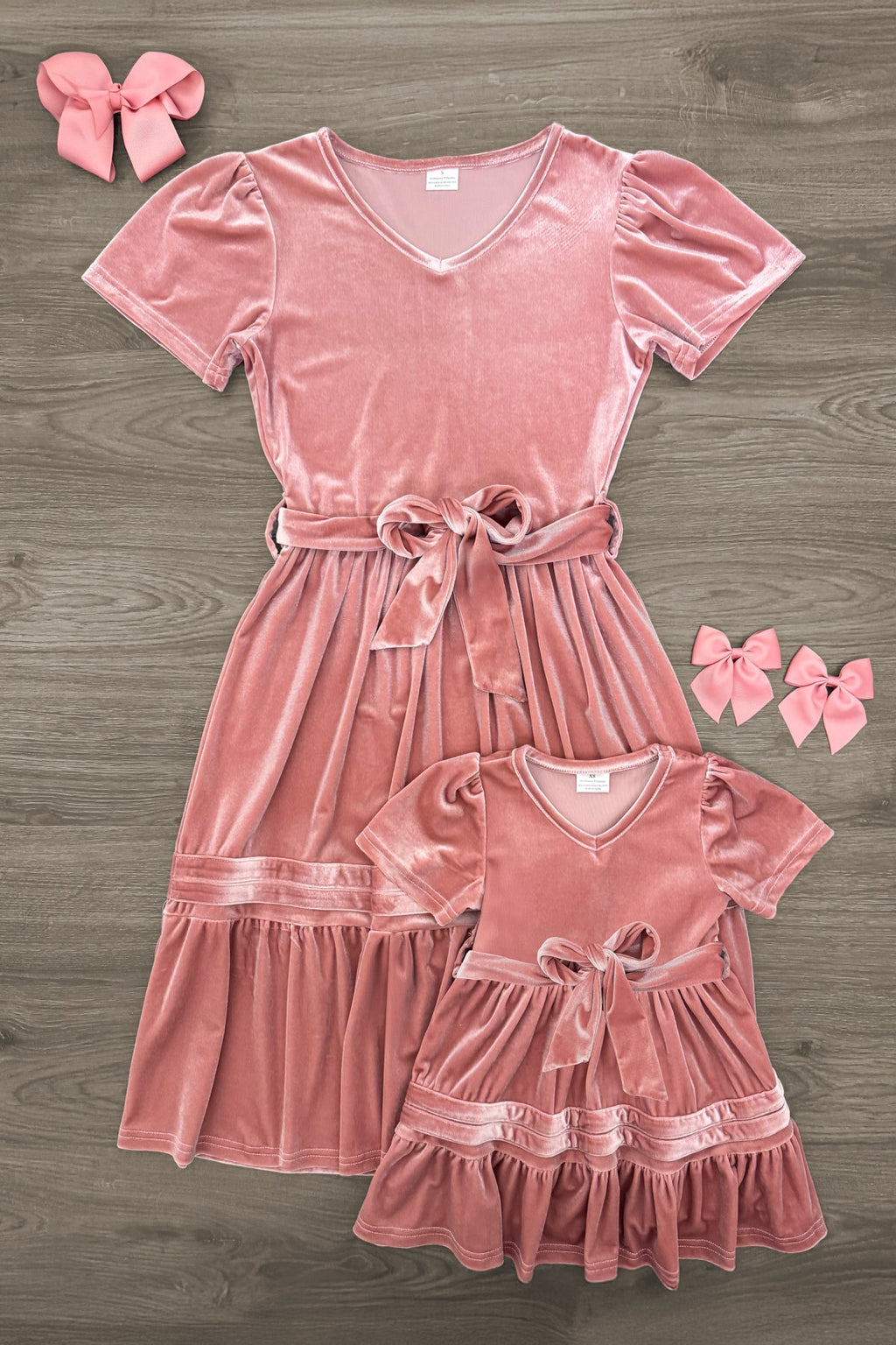Mom & Me - Blush Pink Velvet Dress