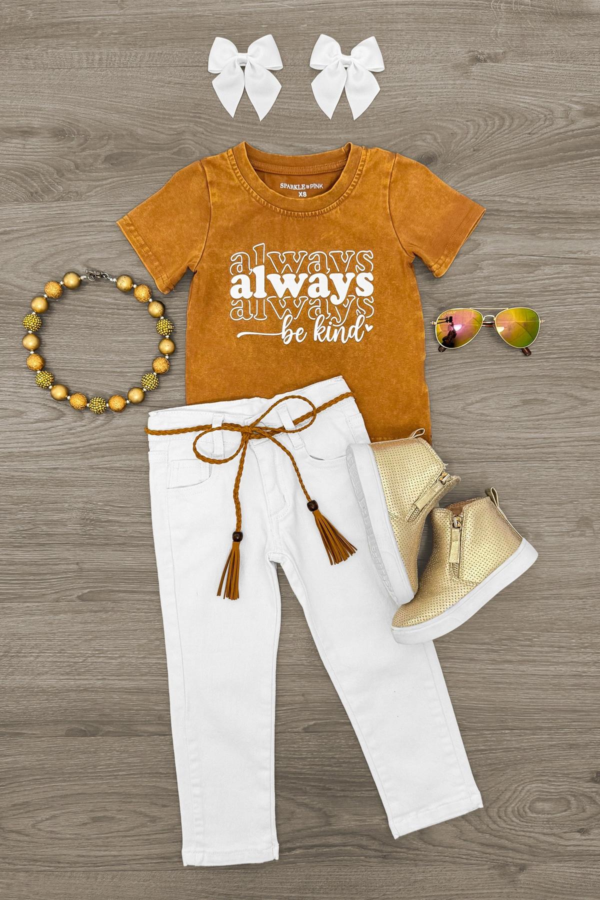 "Always Be Kind" White Denim Pant Set
