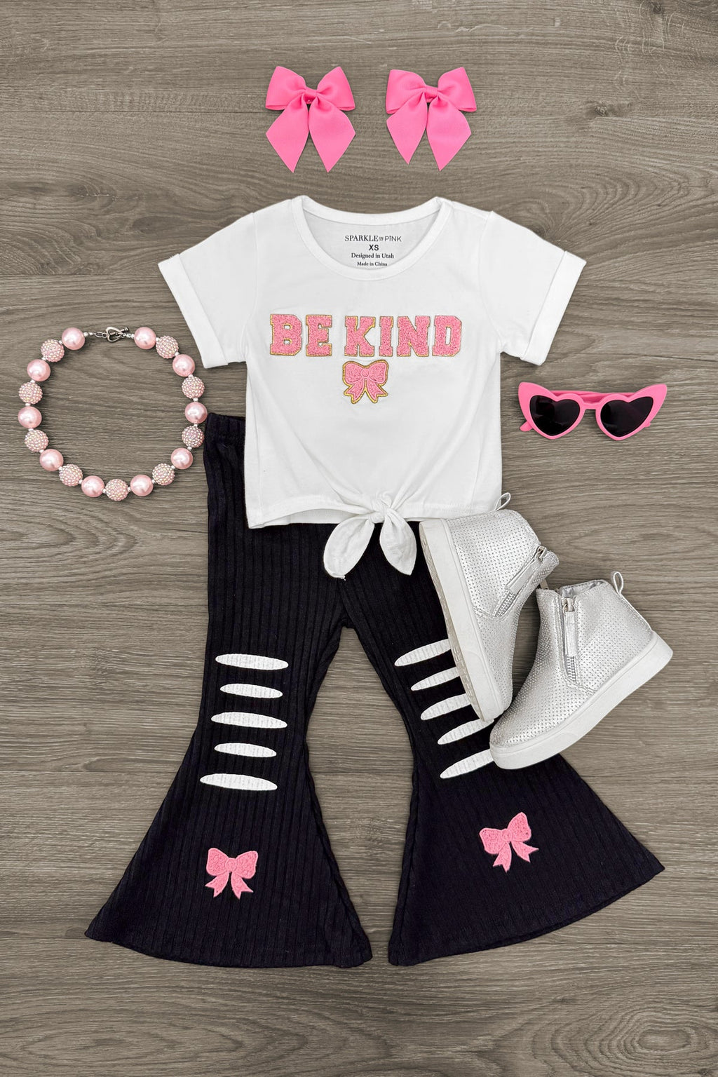 "Be Kind" Ribbed Flare Pant Set